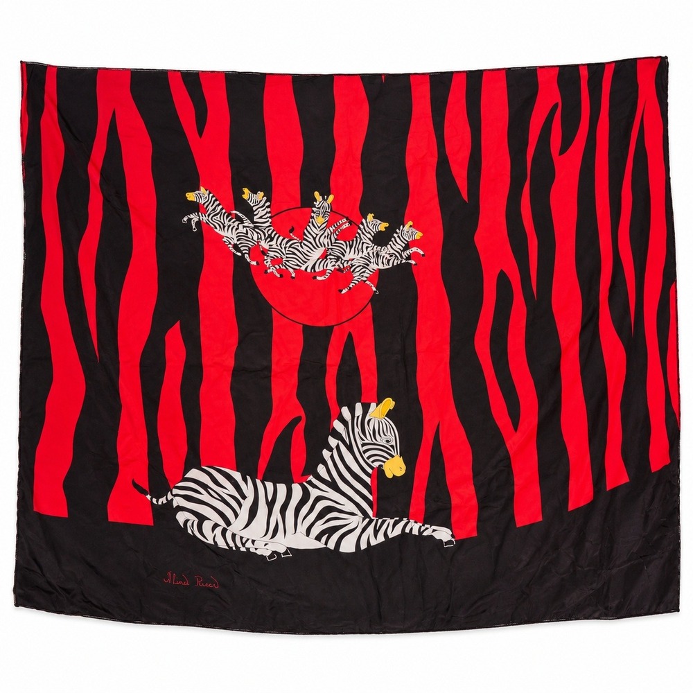 Vtg Silky Scarf Zebra Print Red Black Large Square Wrap
